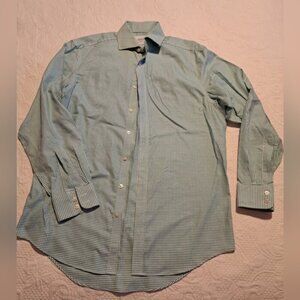 Charles Tyrwhitt men's size 16 - 35 green & white button down shirt EUC